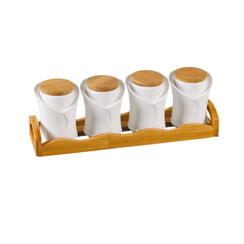 Set Of 4 Canisters with Bamboo Base -88420