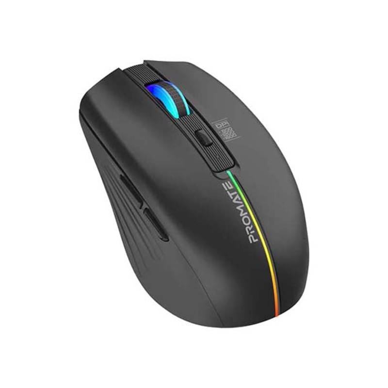 Promate, 2.4GHz Wireless Ergonomic Optical Mouse with LED Rainbow Lights
