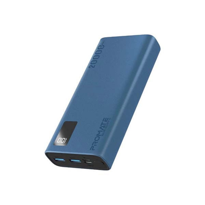 Promate, Bolt-20Pro, 20000mAh Compact Smart Charging Power Bank with Dual USB-A & USB-C Output