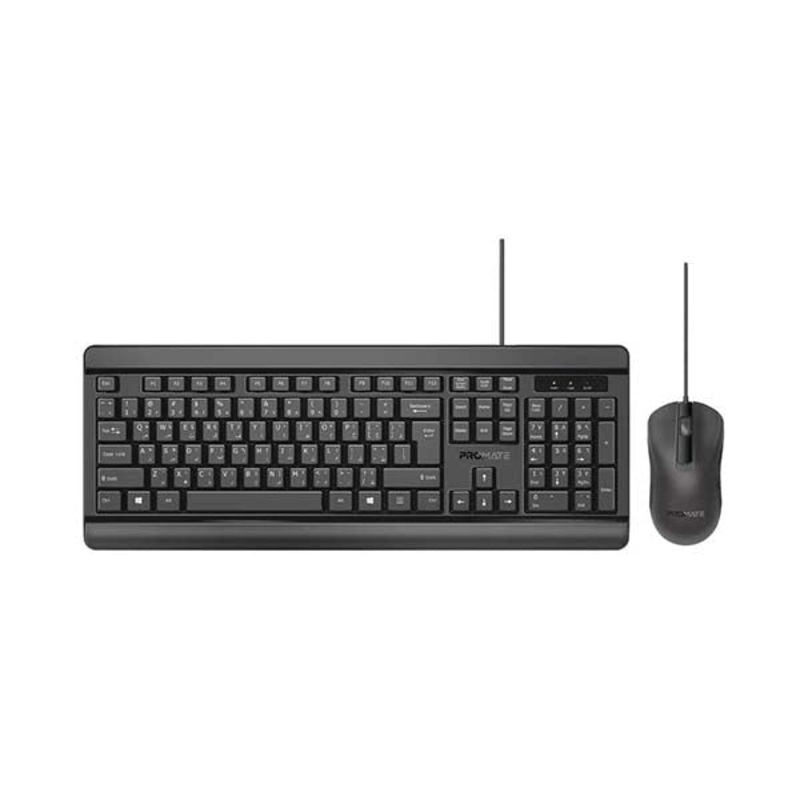 Promate, Combo-CM6, Quiet Keys Wired Keyboard, and 1200 DPI Mouse, AR/EN