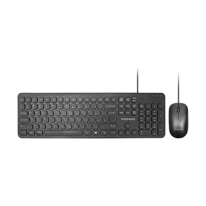 Promate, Combo-KM2, Quiet Key Wired Compact Keyboard & Mouse, AR/EN