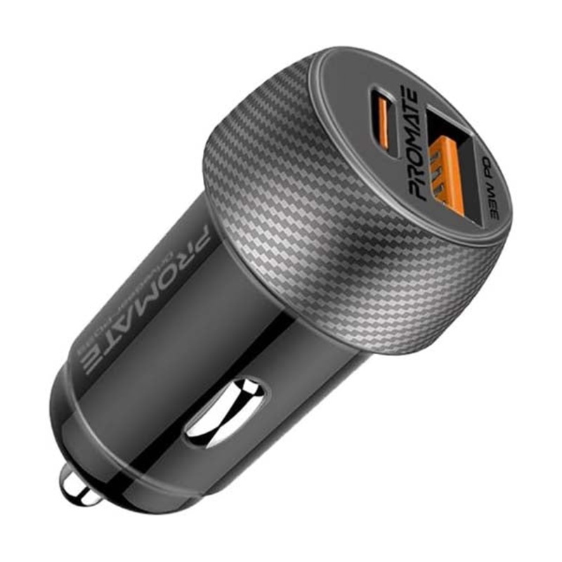 Promate, DriveGear-PD33, Ultra-Fast Dual Port Car Charger with 33W Power Delivery and QC 3.0