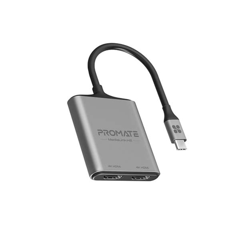 Promate, MediaLink-H2, 4K High Definition USB-C to Dual HDMI Adapter
