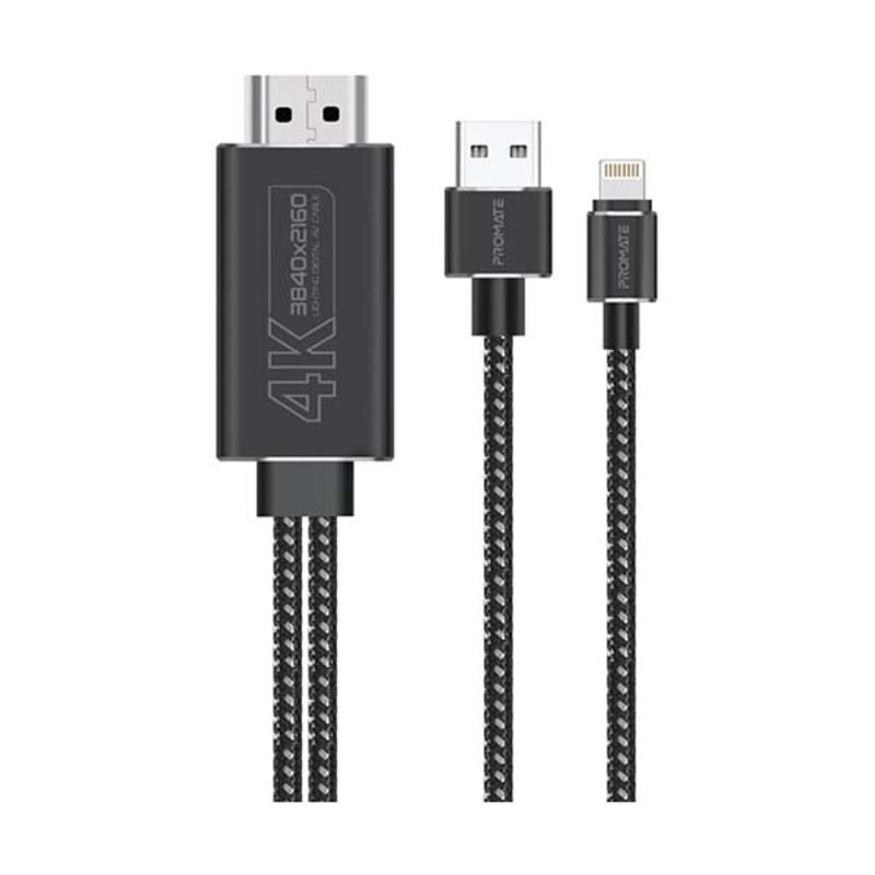 Promate, MediaLink-LT, 4K High Definition Lightning Connector to HDMI Cable with Charging Bridge