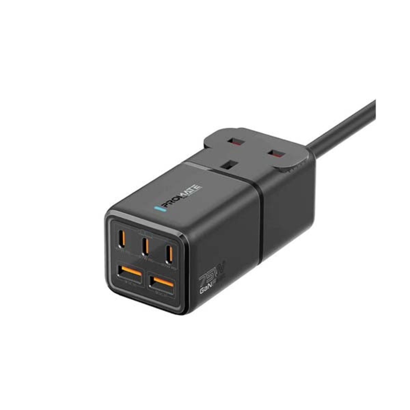 Promate, PowerBrix-GaN75, 75W GaNFast Multi-Port Power Strip with AC Socket