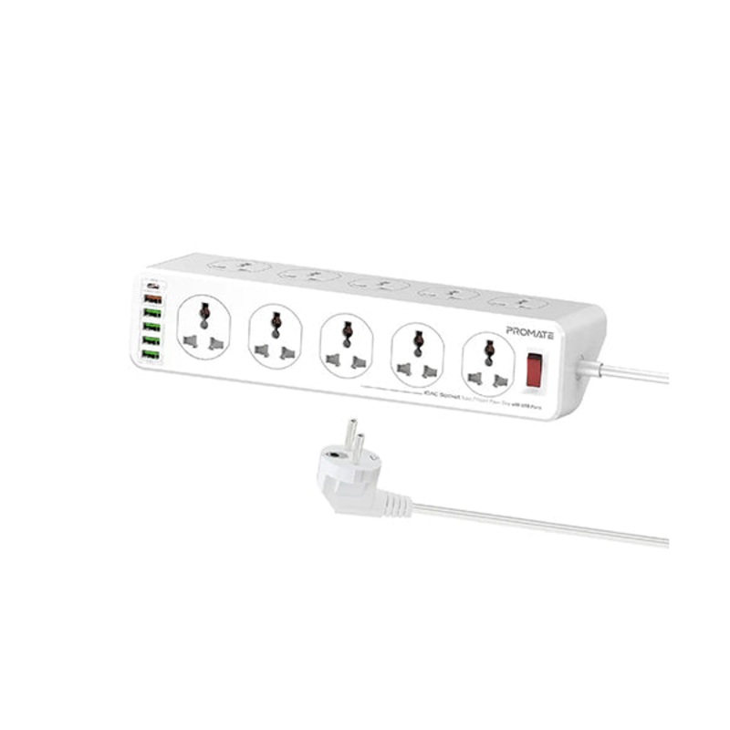 Promate, PowerMatrix-3M, 10AC Socket Space Efficient Power Strip with USB Ports
