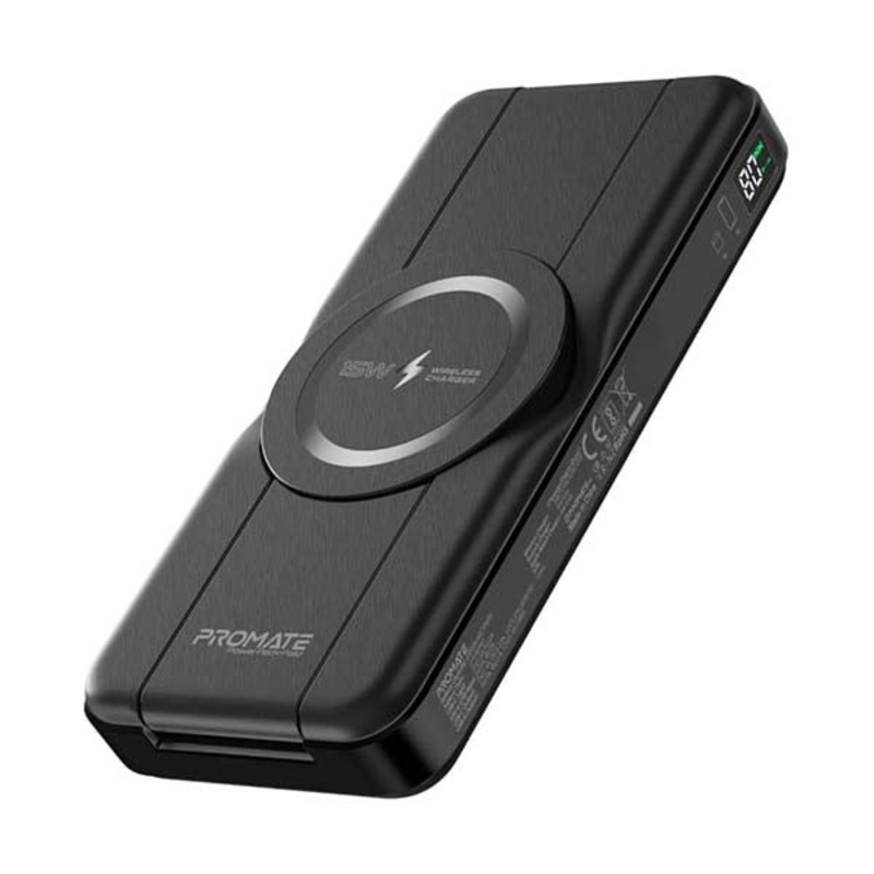 Promate, PowerPack-Fold, 5-in-1 Foldable MagSafe Compatible Wireless Charging 10.000mAh Power Bank