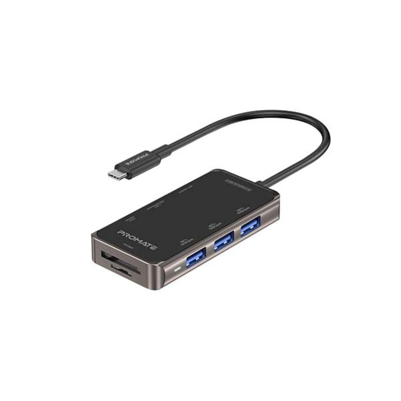 Promate, PrimeHub-Mini, Ultra-Compact USB-C Hub with 100W Power Delivery