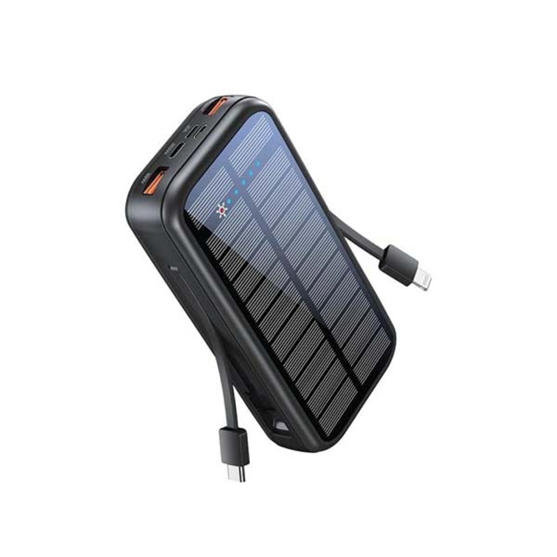 Promate, SolarTank-20PDCi, 20000mAh EcoLight Solar Power Bank with Built-in USB-C & Lightning Cables