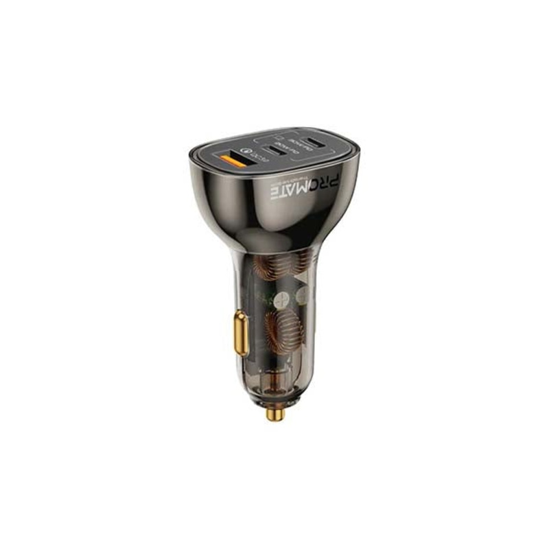 Promate, TransDrive-80W, 80W Multi-Port Transparent Car Charger with QC 3.0 & Power Delivery