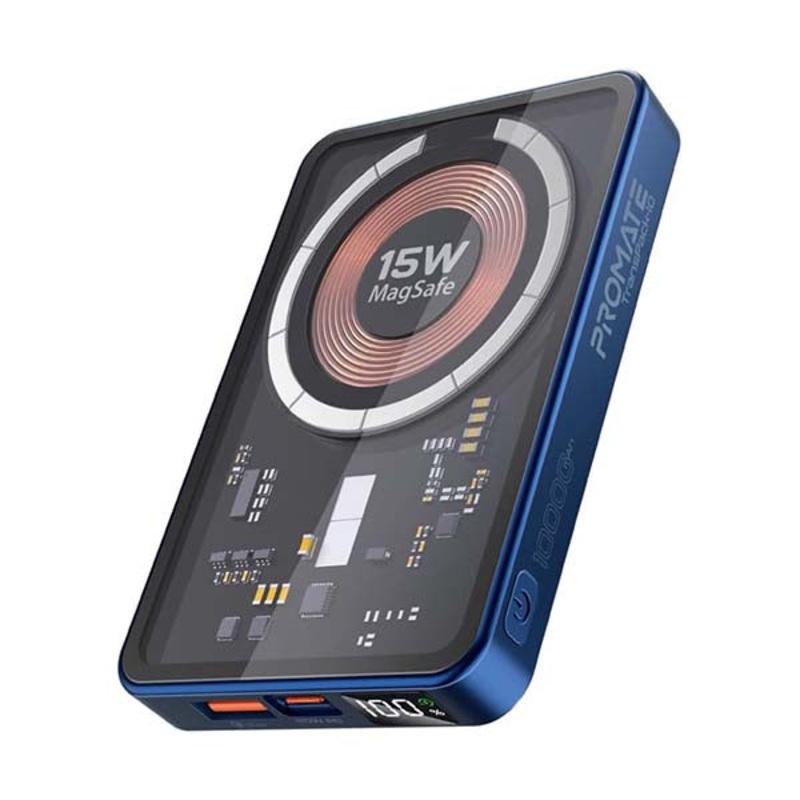 Promate, TransPack-10, Transparent 15W MagSafe Wireless Charging Power Bank