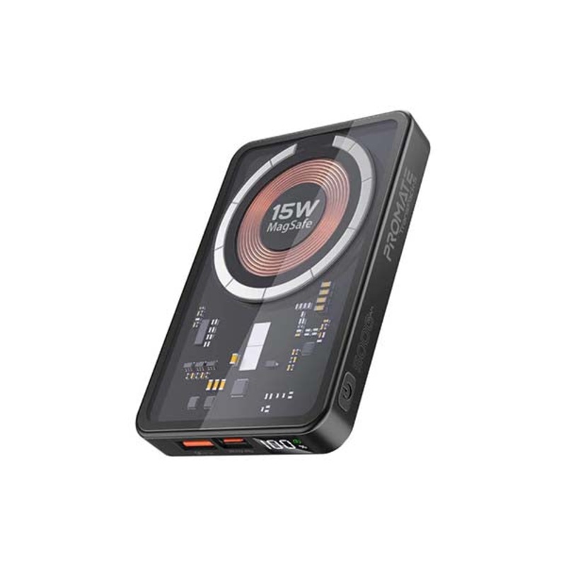 Promate, TransPack-5, Transparent 15W MagSafe Wireless Charging Power Bank
