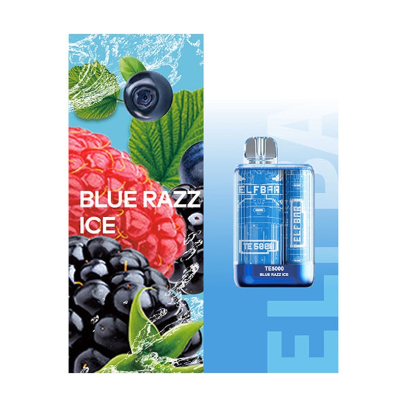 ELFBAR TE5000 Blue Razz Ice Vape, 5000 Puffs E-liquid Disposable Hookah Bar