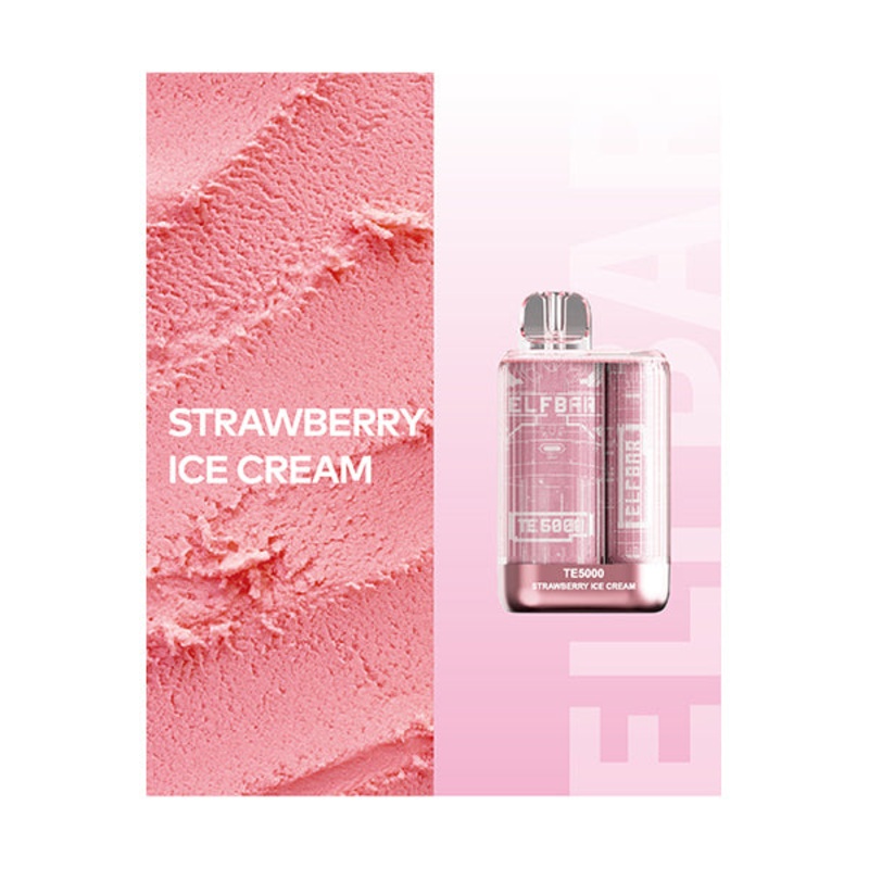 ELFBAR TE5000 Strawberry Ice Cream Vape, 5000 Puffs E-liquid Disposable Hookah Bar