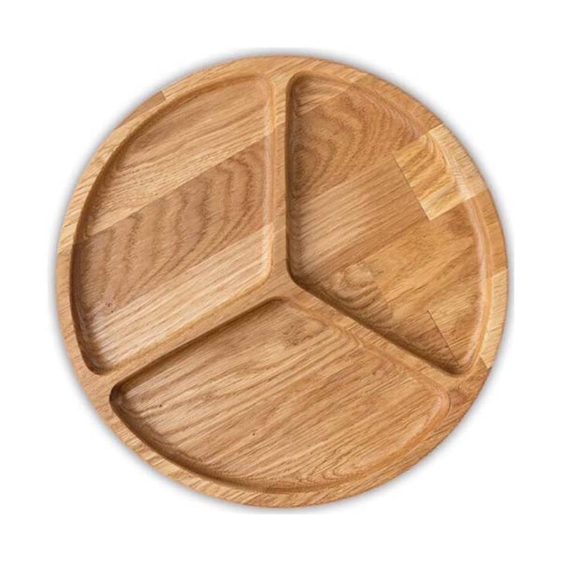 Round Wooden Serving Tray with 3 Sections – 98756