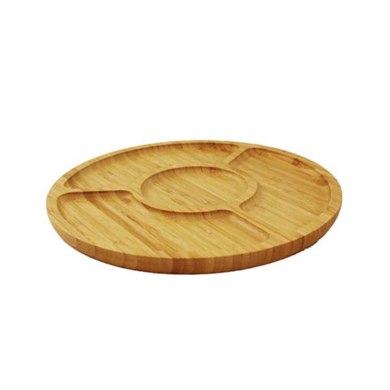 Round Wooden Serving Tray with 4 Sections – 98755