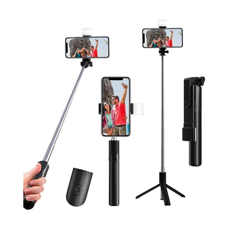 H1S 4 In 1 Tripod Phone Stand Holder Selfie Stick with Light Tripod Monopod Wireless Bluetooth Remote