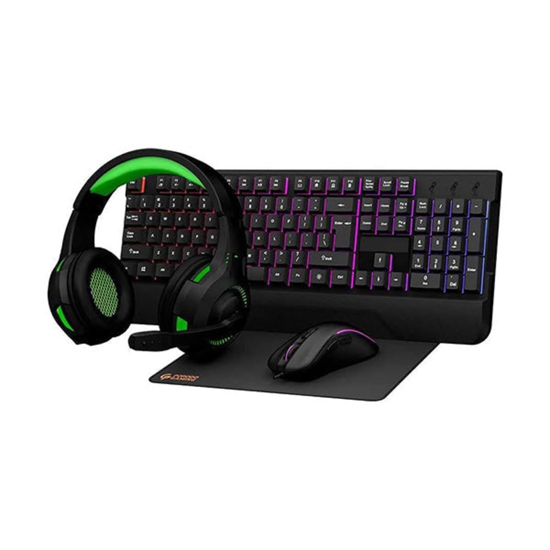 Porodo, PDX213-BK 4 in1 Gaming Starter Kit, Keyboard, Headphones, Mouse, Mouse Pad