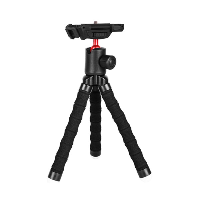 Porodo Table Tripod with Phone Holder, Flexible Versatile Tripod, 360 Panoramic Head, Accessories Mount, 1/4 Mount Screw, High Density Foam – PD-TRPH
