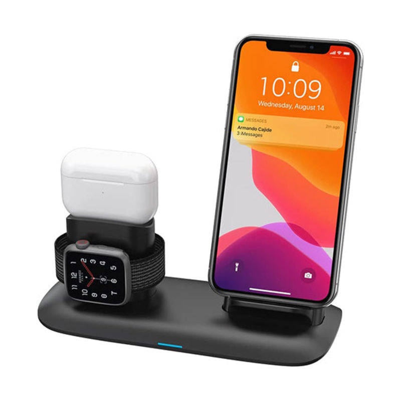 Porodo Fast Wireless Charging Station 4 in 1, USB-A Charging Output, Compatible with AirPods 1,2,3 and Pro, iPhone 14 Pro Max and Old Series, Embedded Watch Magnetic Charger – PD-W02-BK