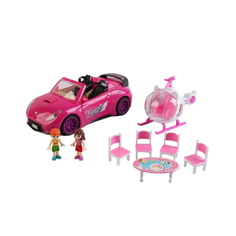 Sports Car and Helicopter with Dinning Set and Dolls – 10398