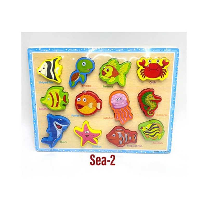 Kids Wood Puzzle, Puzzle For Kids, Suitable For Learning and Enjoying Different Shapes and Colors – Sea-2 – 15717-2