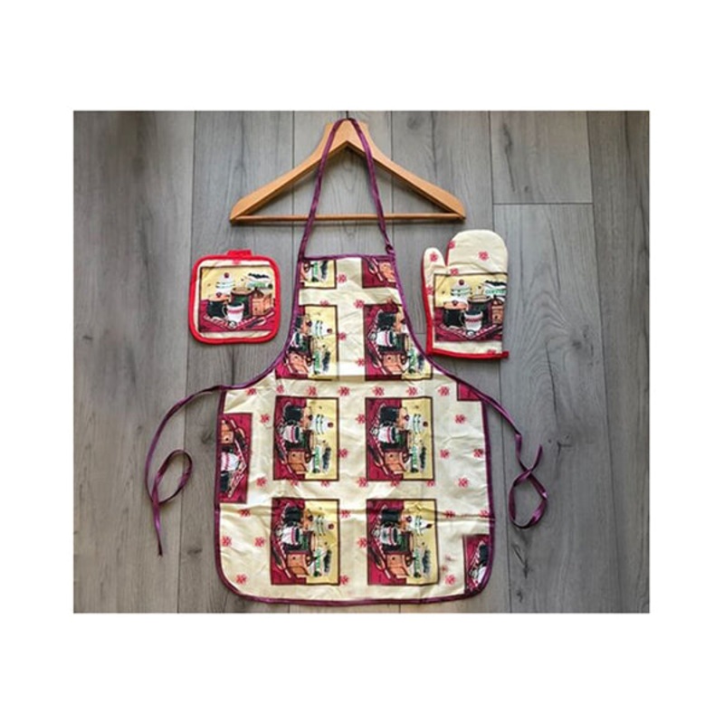 Kitchen Set of 3Pcs High-Quality, Apron, Oven Gloves, And Pot Holder, Available In Different Models