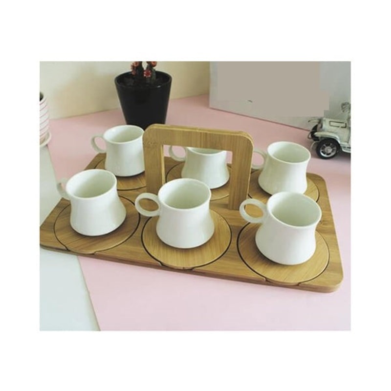 Set of 6 Tea Cups With Bamboo Base, kitchenware, Home Accessories, Porcelain Made – 13904