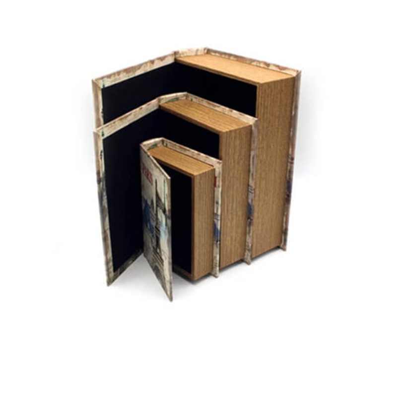 Wooden Book Box Set of 3, Book Safe, Colored Cover, Best Design – 10974