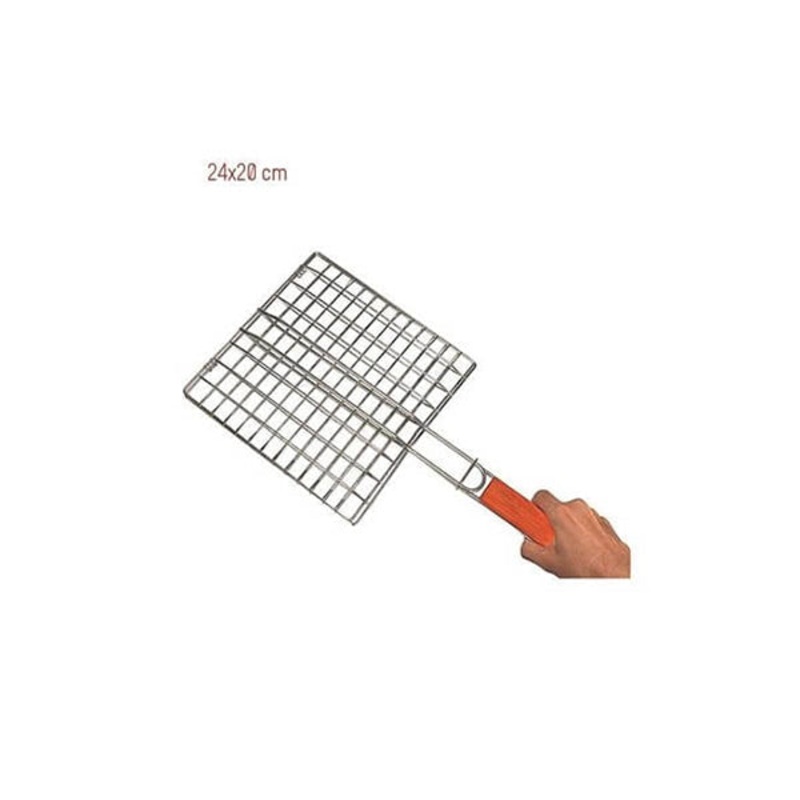 BBQ NET, Barbecue, Picnic, Stainless Steel, Wooden Handle, Square Shape – 13407