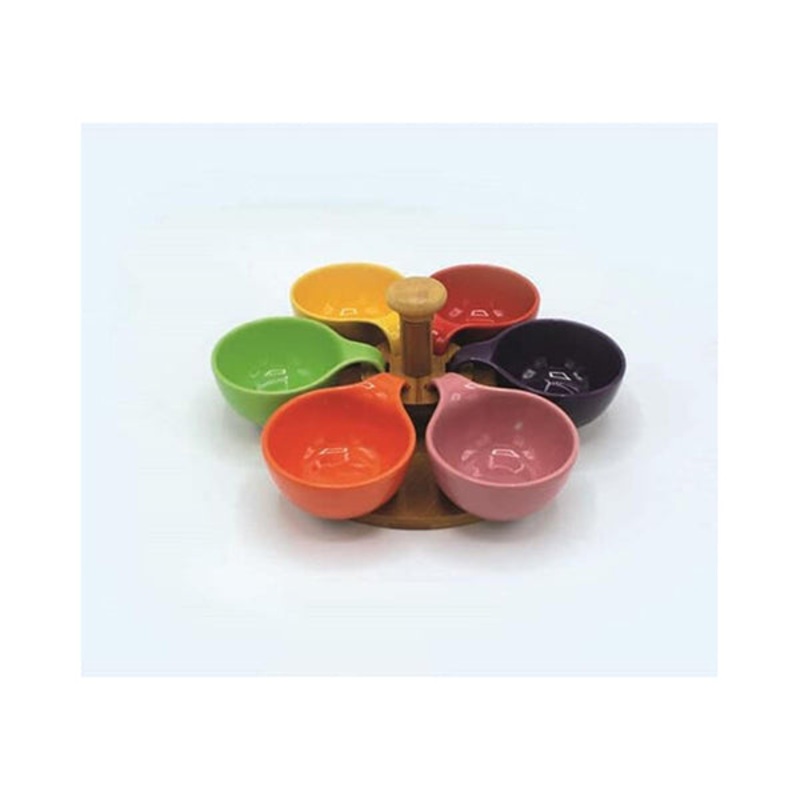 Set Of 6-Dish With Bamboo Base, Kitchenware, Home Accessories, Porcelain Made – 13909