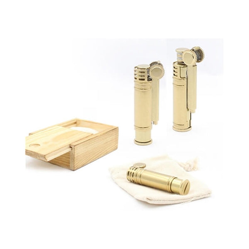 Lighter, Gold Gasoline Wind Protection Lighter with Wooden Box – 15001
