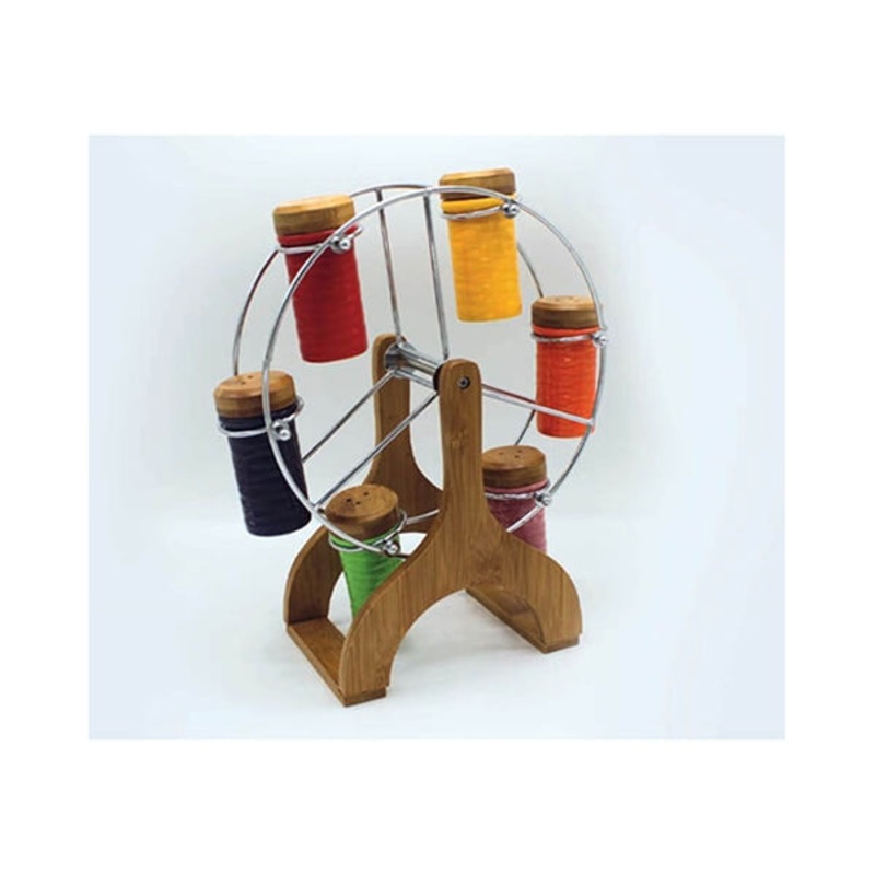 Set of 6 Colored Canisters With Bamboo Wheel – 13913