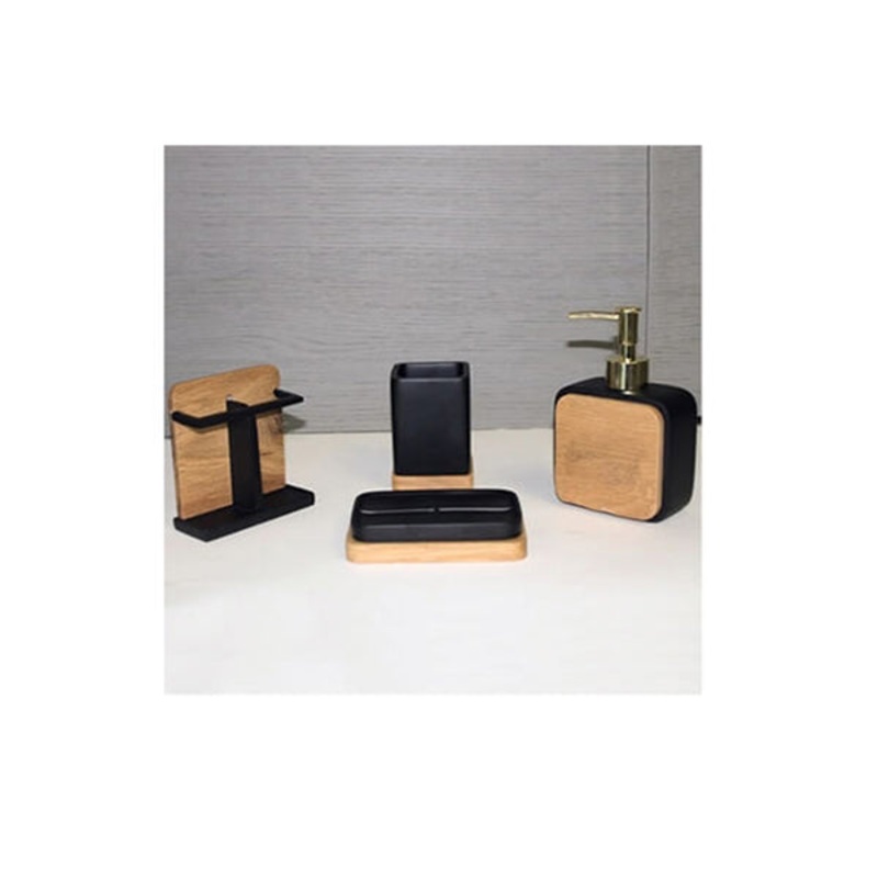 Wood Bath Set of 4 Pcs Home Accessories, Bathroom Accessories, Wood and Resin Set – 13616