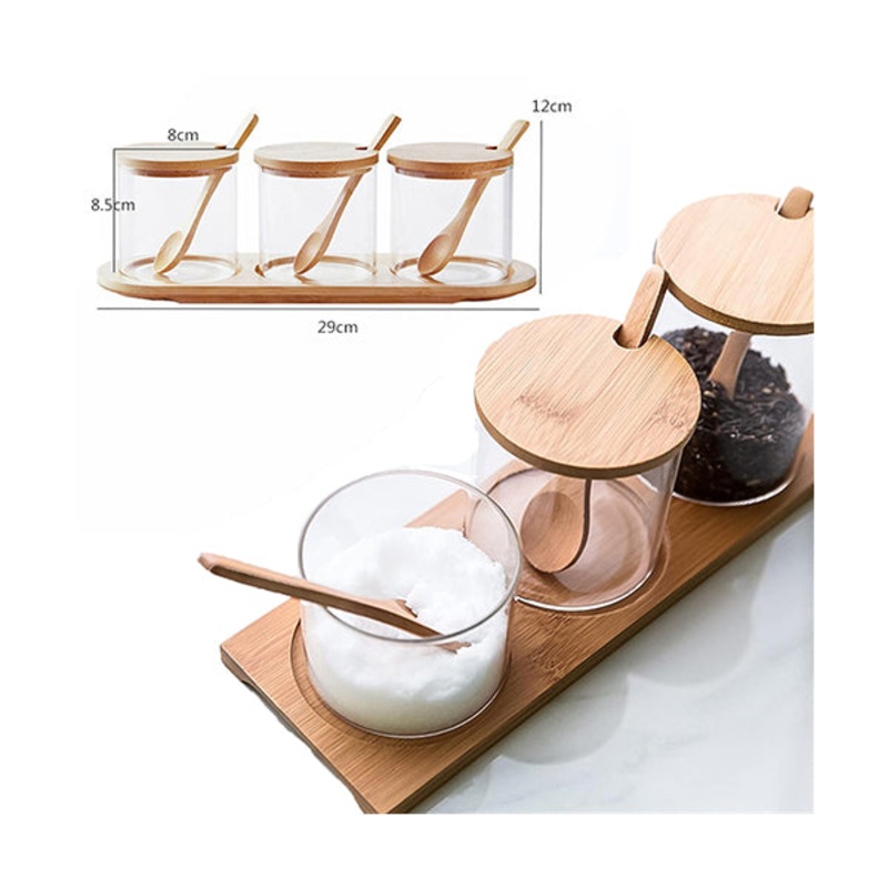 3-Piece Set Storage Jar with Wood Lid & Tray – 11301