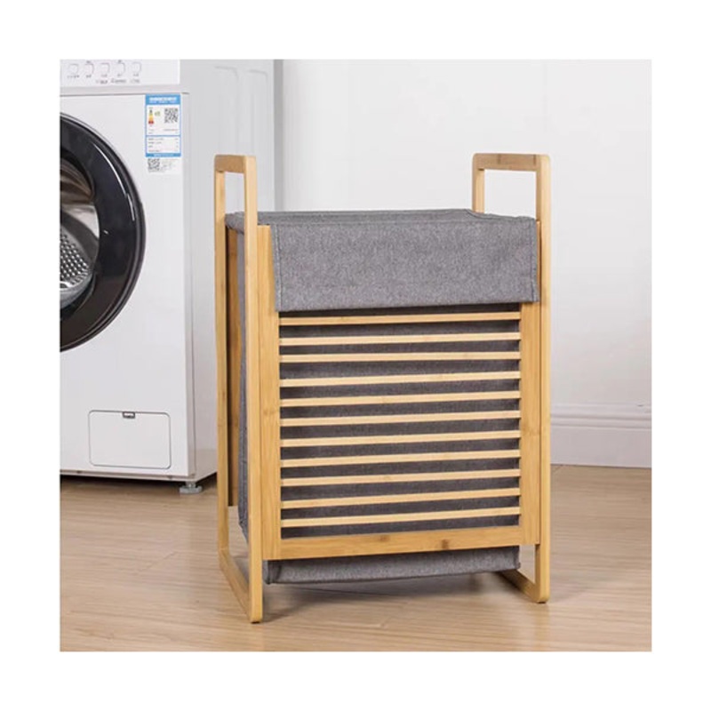 Bamboo Laundry Basket with Grey Bag – 11896