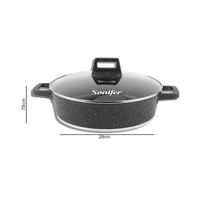 Sonifer, 28-36Cm Wear-Resistant Non-Stick Granite Shallow Pot with Glass Lid, Available in Different Sizes – SF-1128