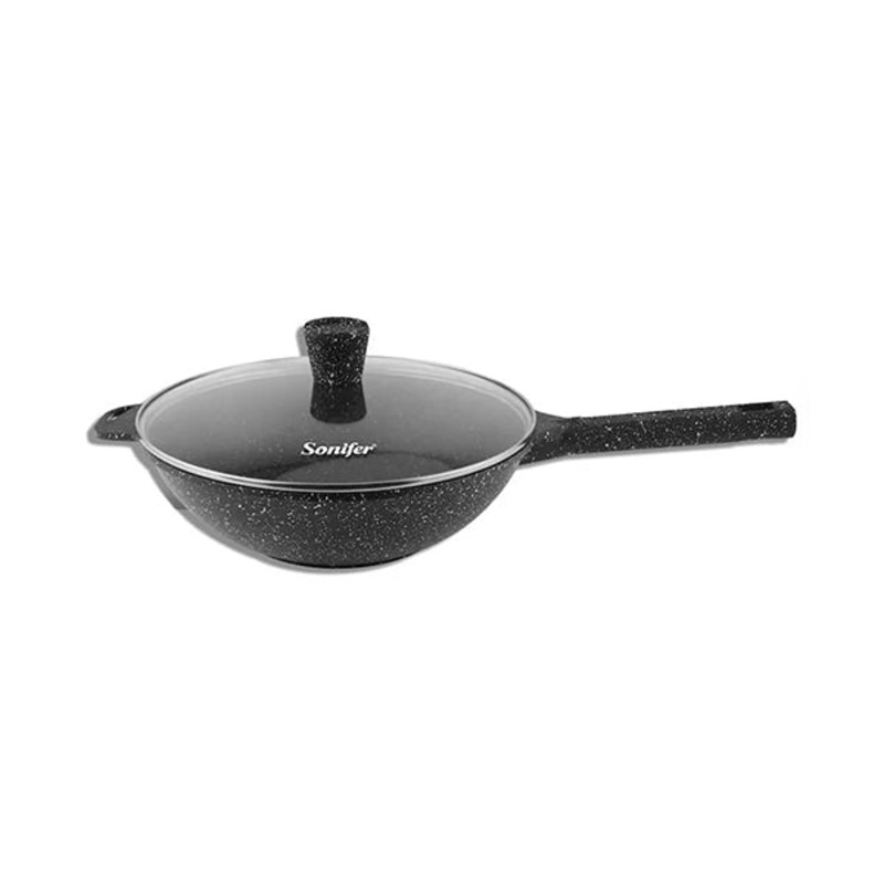 Sonifer, 32Cm 5.3L Non-Stick Granite Deep Fry Pan with Glass Lid – SF-1126