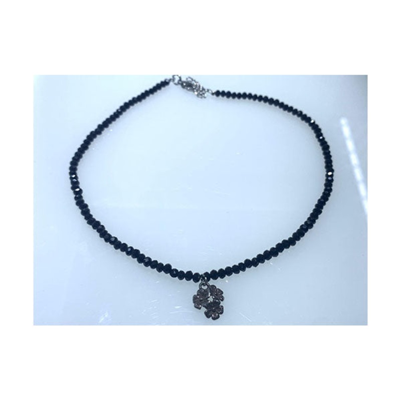 Crystal Beads Choker Necklace with Flower Black Beads for Girls and Women – CryN7K49C