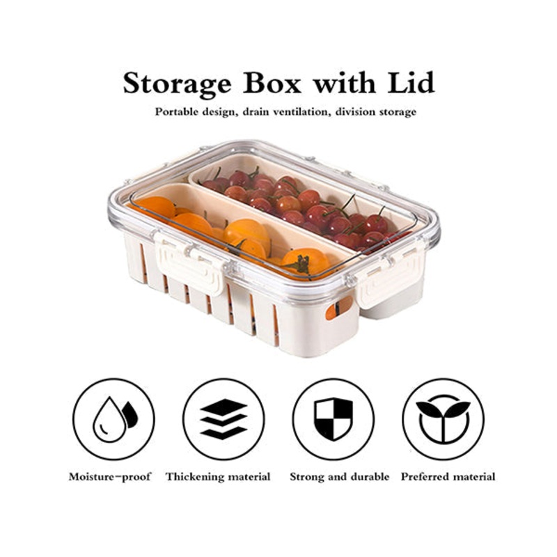 Food Storage Containers Box with Clear Lid and 2 Removable Drain Tray – 10572