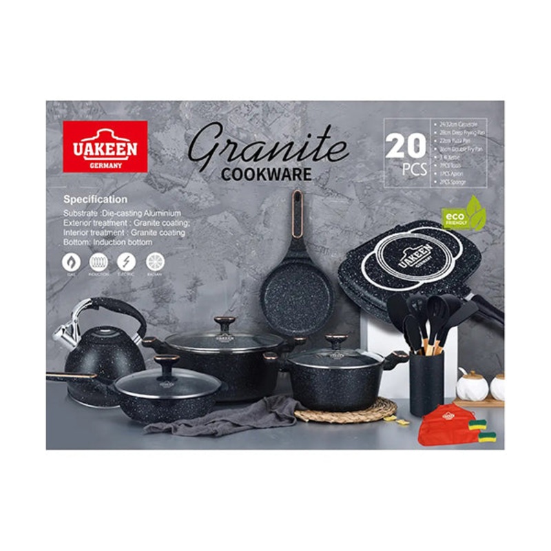 UAKEEN 20 Pieces Set Granite Non-Stick Coating 100% – 10969