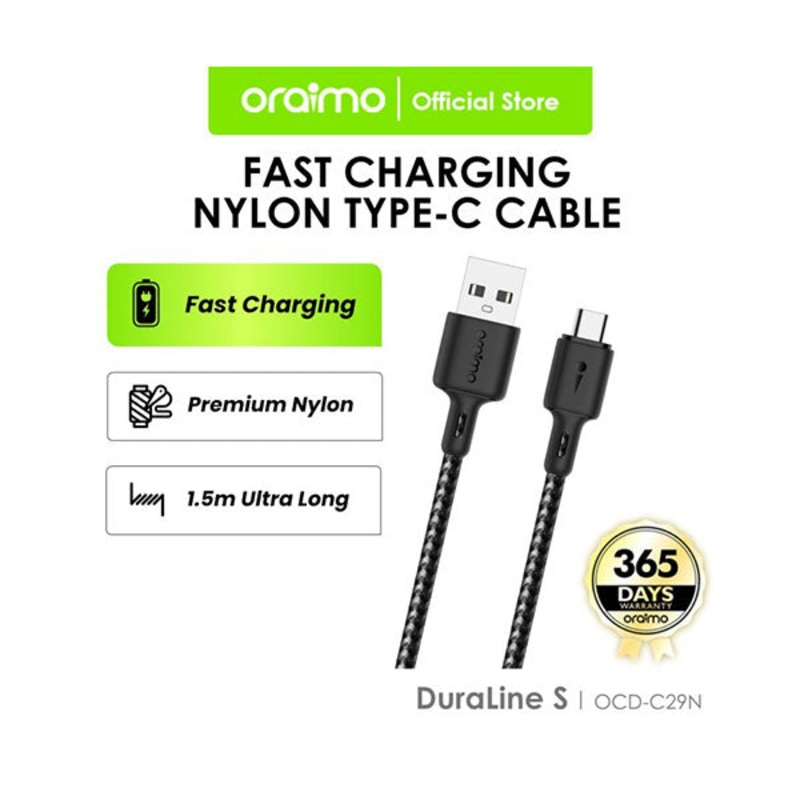 Oraimo, Duraline S OCD-C29N, Data Cable Fast Charging 5V 2.1A ,1.5M – Type C
