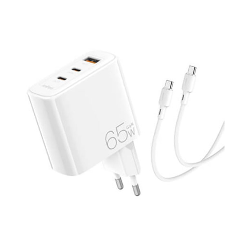 Oraimo, PowerGaN 65 OCW-E103T+CC55 Cable, Ultra Speed Triple Port Fast Charger with Type-C to Type-C Cable