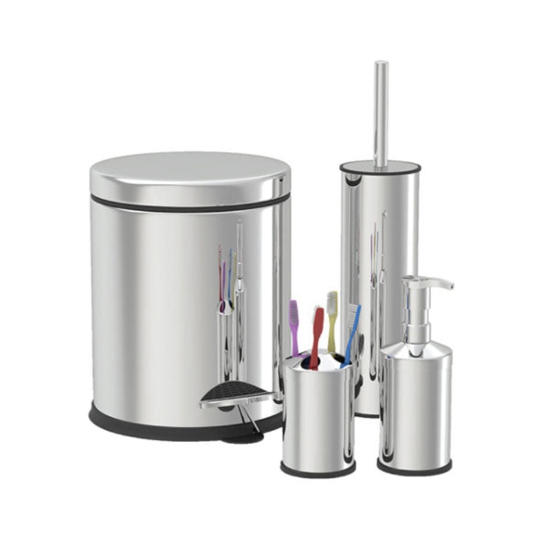 Zilan Bathroom Set 4Pcs, 3L Pedal Bin-Smart Toilet Brush-Set Top Liquid Soap Tray And Toothbrush Holder – ZLN4605