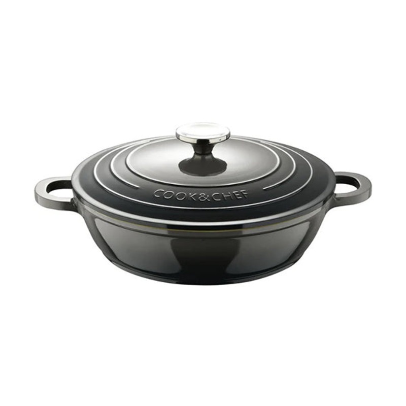 Bergner, Shallow Pot 24X6.5Cm Cast Alu Ind W/Lid – BG-36103-GY