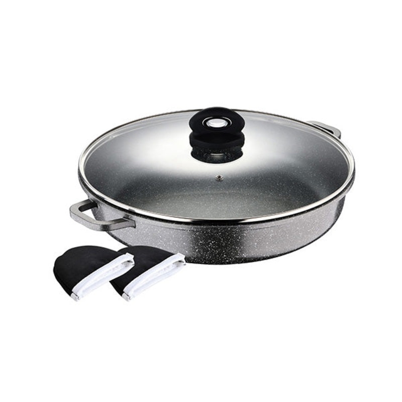 Bergner, Shallow Pot 36X7.5Cm 6L Cast Aluminium Ind W/Lid – BG-30802-GY