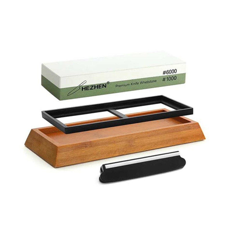Hezhen Sharpening Stone 1000/6000 + Angle Guide + Wooden Stand