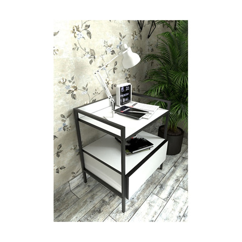 Mudesa, Modern Bedside Table Metal Wooden Drawer Nightstand Metal Leg Shelf Bookshelf – MORUS