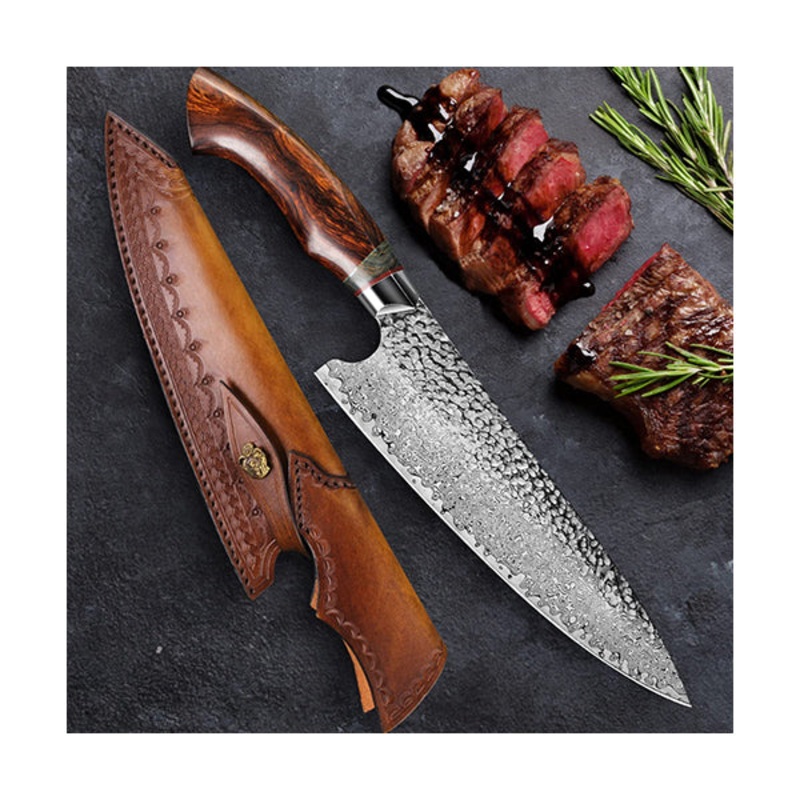 Xunyi Hand-Made Damascus Chef Knife 73 Layers + Genuine Italian Leather Sheath