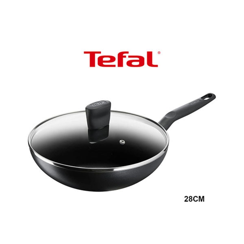 TEFAL Frying Pan | G6 Super Cook Wokpan 28 + Lid | Non Stick With Thermo Signal | Black | Aluminium | B4591684